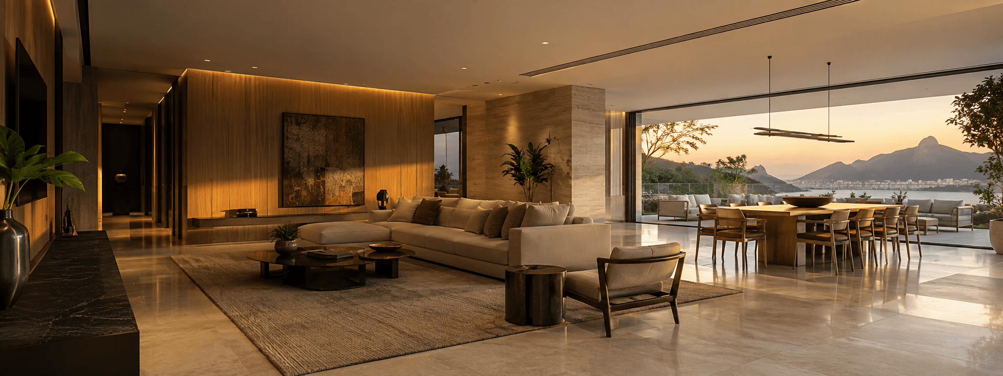 Interior residencial com acabamentos e instalações integrados